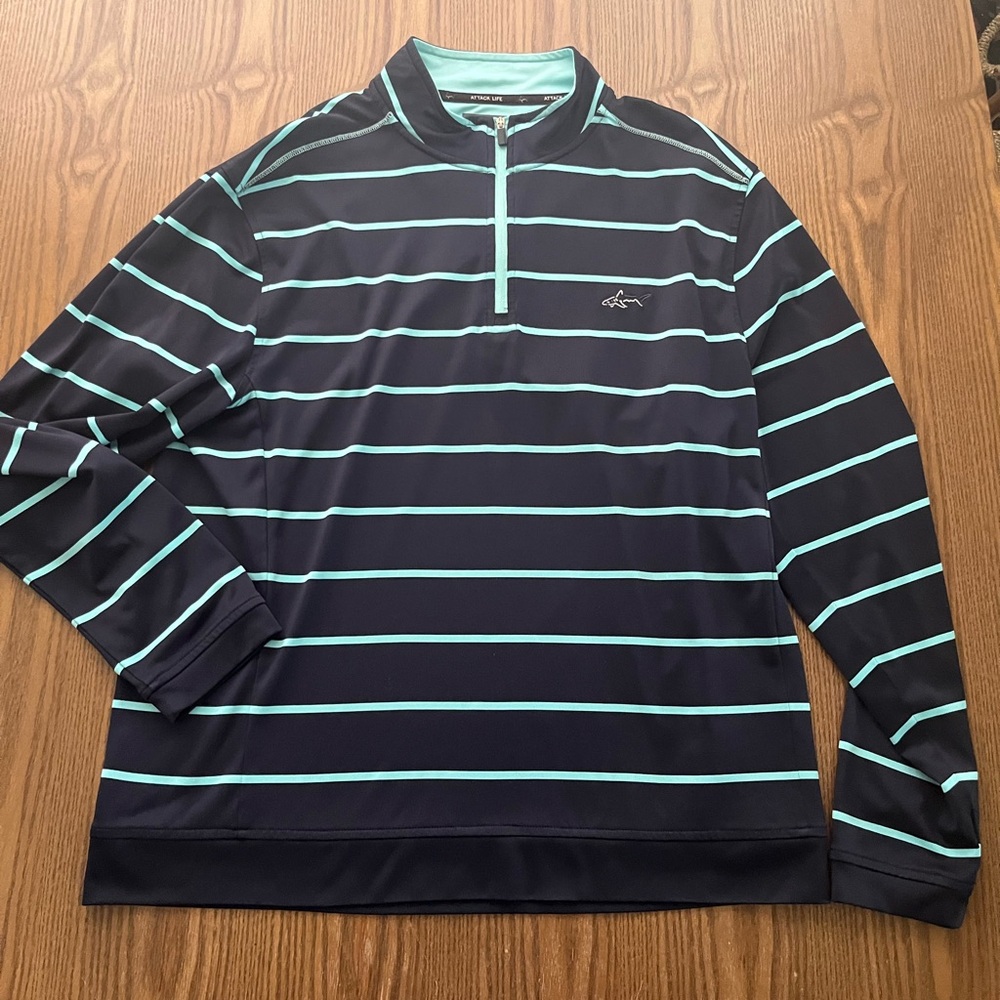 Attack Life by Greg Norman Navy and Aqua Striped quarter zip